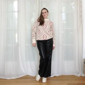 NWT, Heimish sweater, size small, western pattern, knit-woven, white with pastel